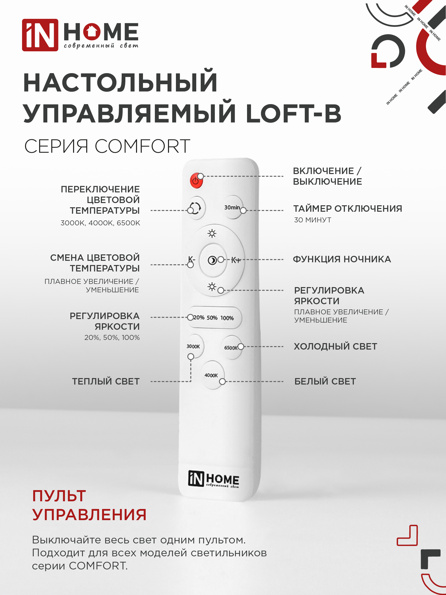 Светильник светодиодный COMFORT LOFT-B 120Вт 230В 3000-6500K 9600Лм 500x100мм с пультом ДУ IN HOME в Уссурийске