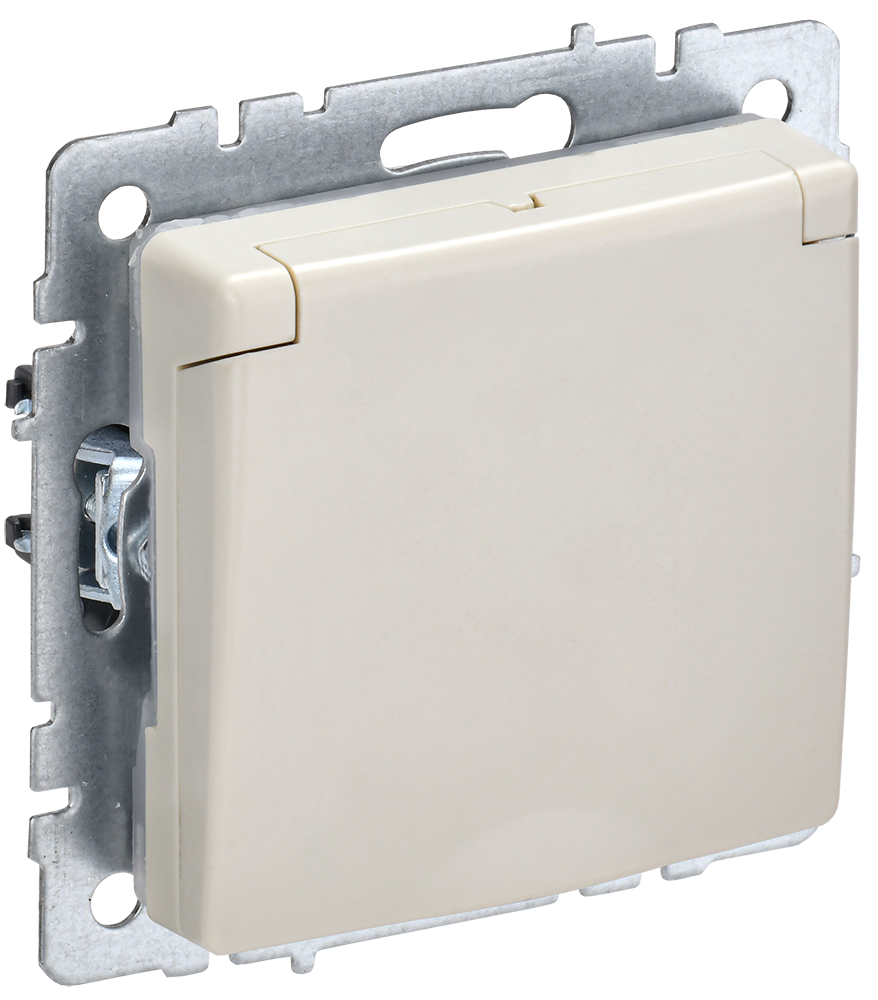 Розетка одинарная с з/к со шторками с крышкой 16А IP44 BRITE IEK бежевая в Уссурийске