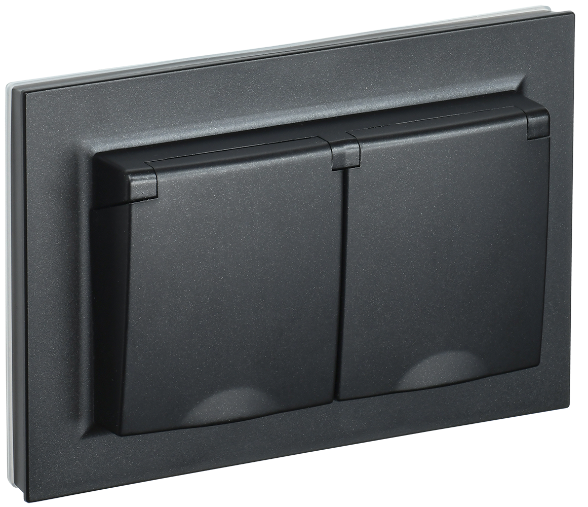 Розетка двойная с крышкой 16А IP44 BRITE IEK черная в сборе в Уссурийске