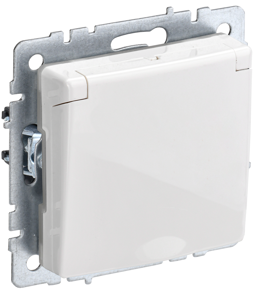 Розетка одинарная с з/к со шторками с крышкой 16А IP44 BRITE IEK белая в Уссурийске