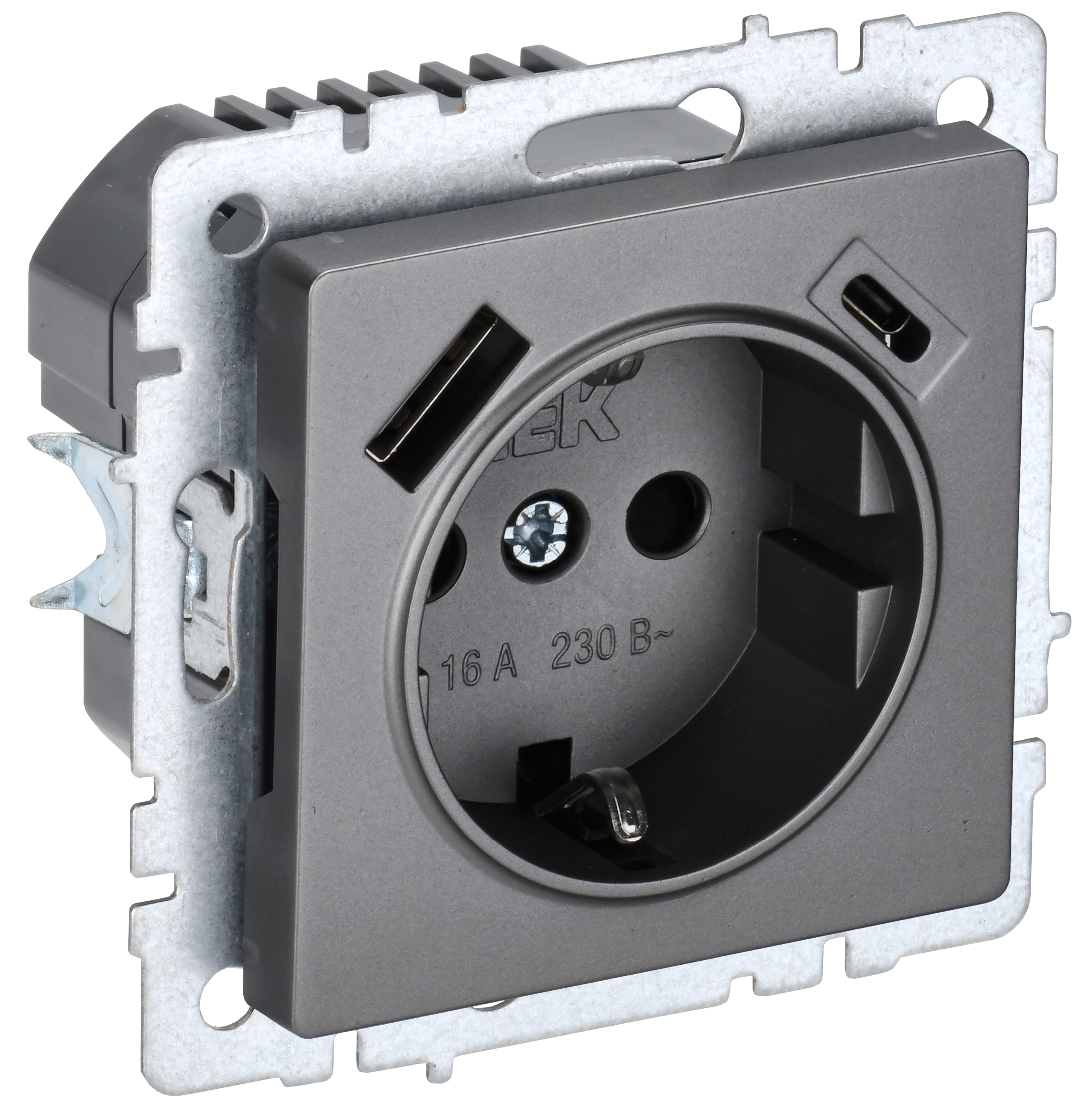 Розетка одинарная с з/к со шторками 16А с USB A+C 18Вт BRITE IEK сталь в Уссурийске
