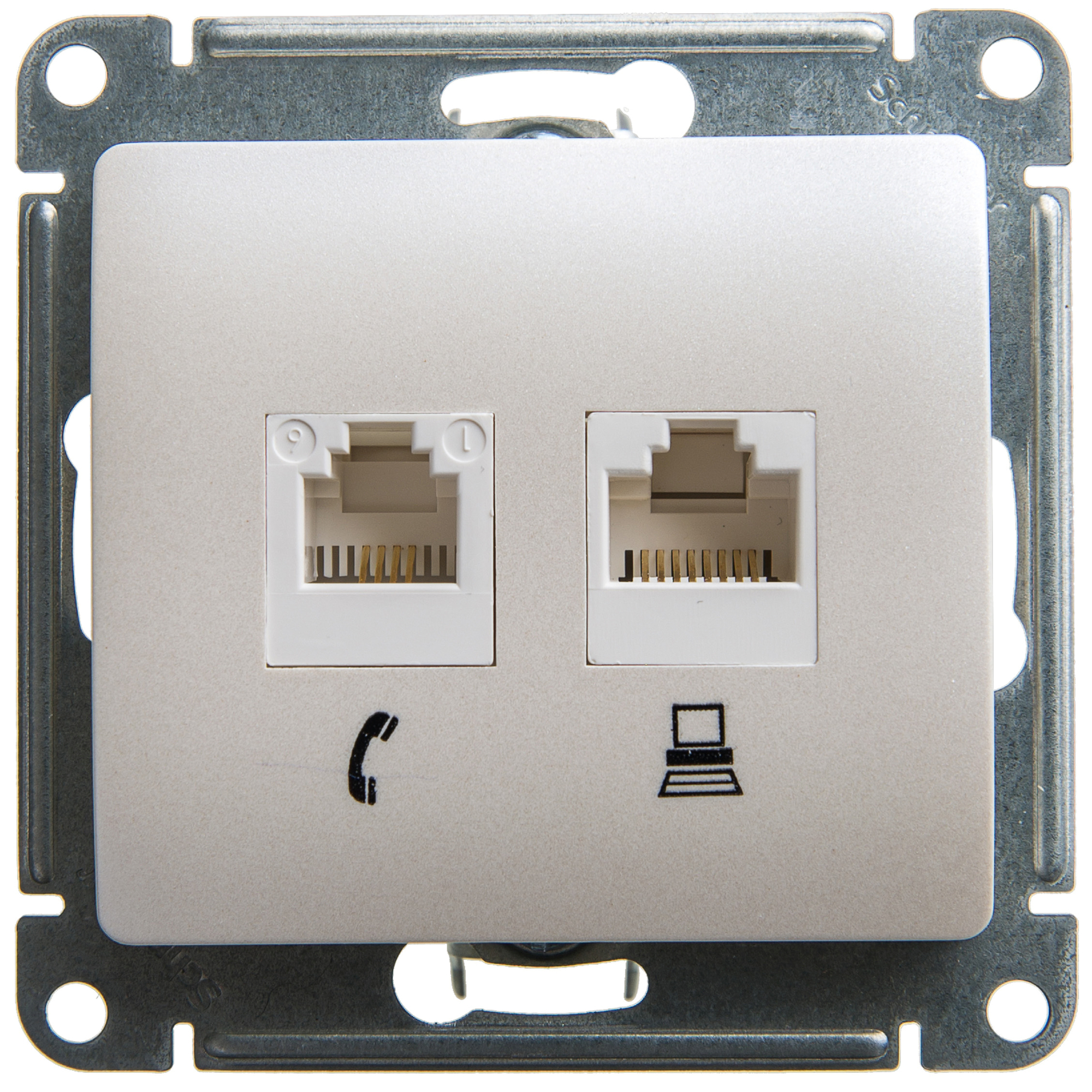 Розетка 2ая ТЛФ компьютерная RJ11+RJ45 Glossa перламутр в Уссурийске