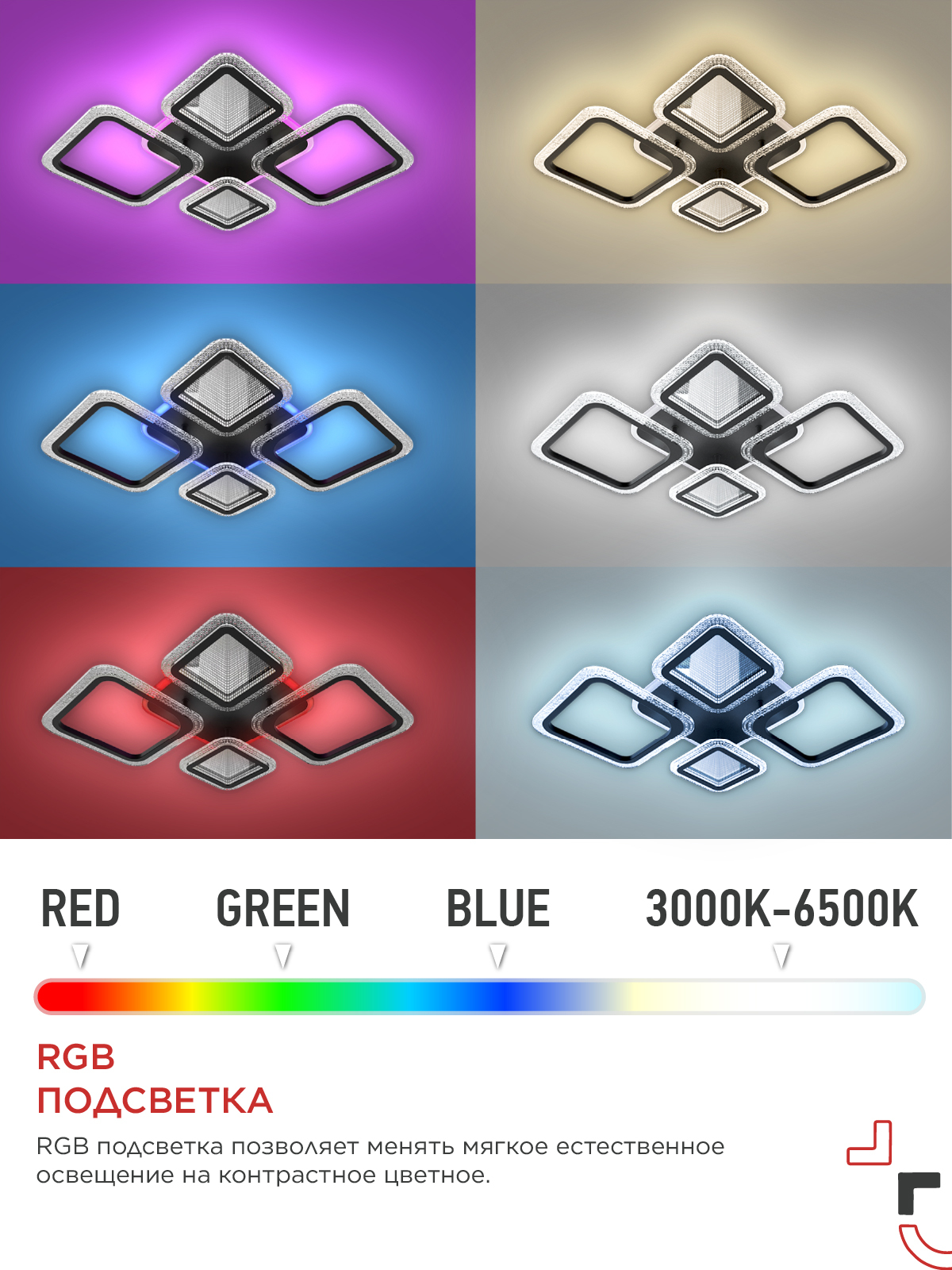 Светильник светодиодный ELEGANT SPACE-120RGB-BL-BG 120Вт 230В 3000-6500K 8400Лм 530х530х125мм пульт ДУ черный IN HOME в Уссурийске