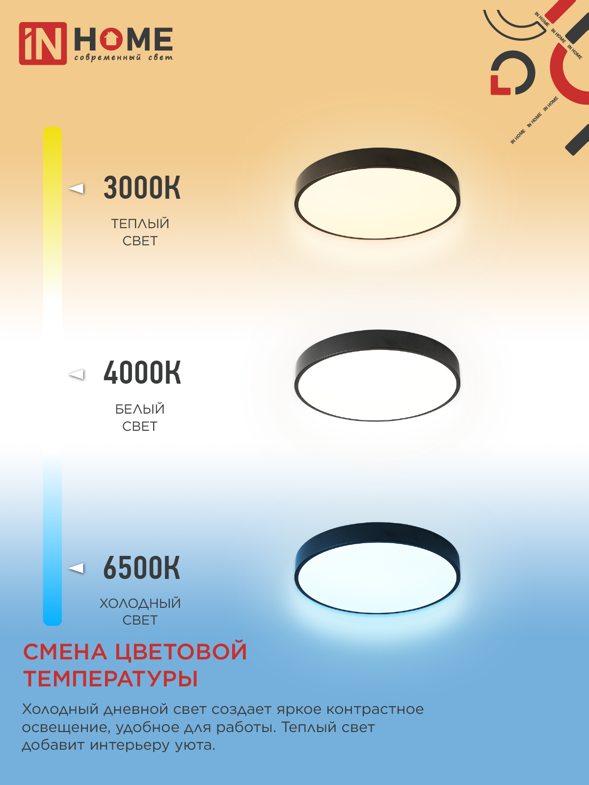 Светильник светодиодный SCANDY SIMPLE-125RCB 125Вт 230В 3000-6500K 10000Лм 400x50мм пульт ДУ черный IN HOME в Уссурийске