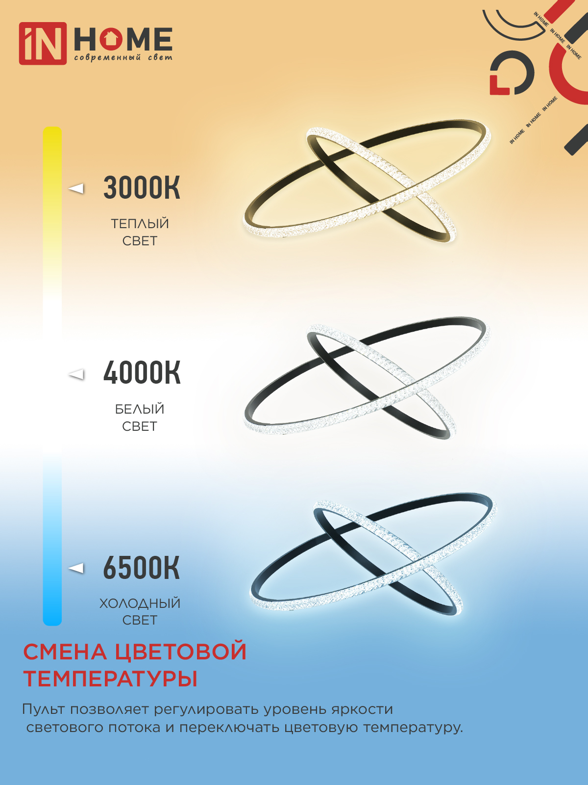 Светильник светодиодный ESTETIKA RING-MYSTERY-95RC-2BL 95Вт 3000-6500K 600/400 1.2м трос пульт ДУ черный IN HOME в Уссурийске