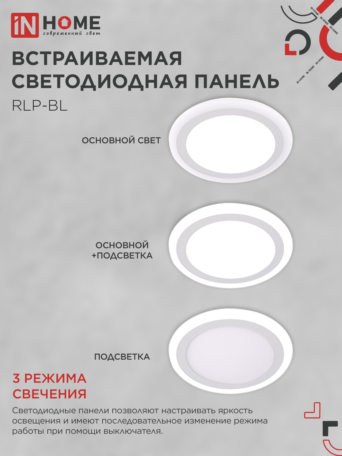 Панель светодиодная встраиваемая круглая RLP-BL 24Вт 230В 4000К 1440Лм 245мм с подсветкой белая IP20 IN HOME в Уссурийске