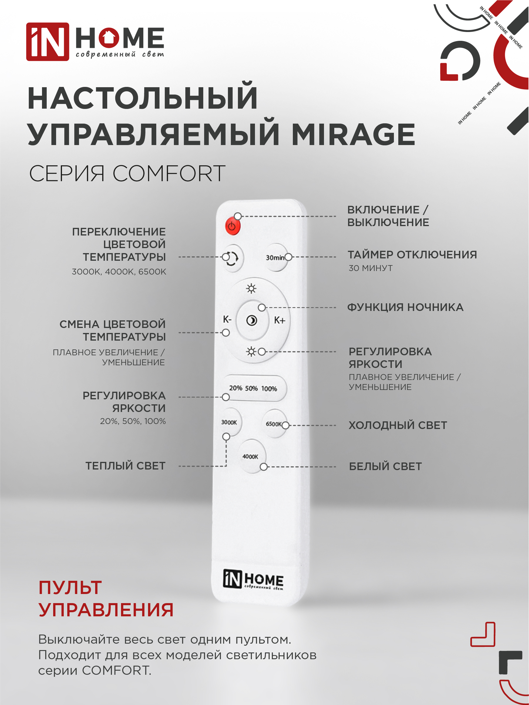 Светильник светодиодный COMFORT MIRAGE 75Вт 230В 3000-6500K 6000Лм 500x105мм с пультом ДУ IN HOME в Уссурийске