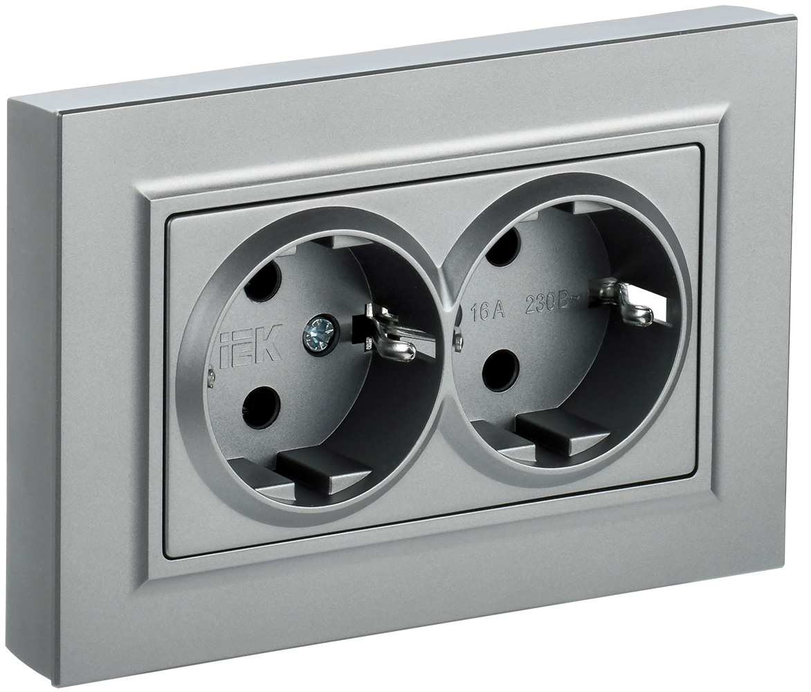 Розетка двойная с з/к 16А BRITE IEK алюминий в сборе в Уссурийске