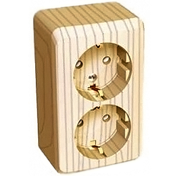 Розетка двойная ЭТЮД SE накладная со шторками с заземлением сосна в Уссурийске