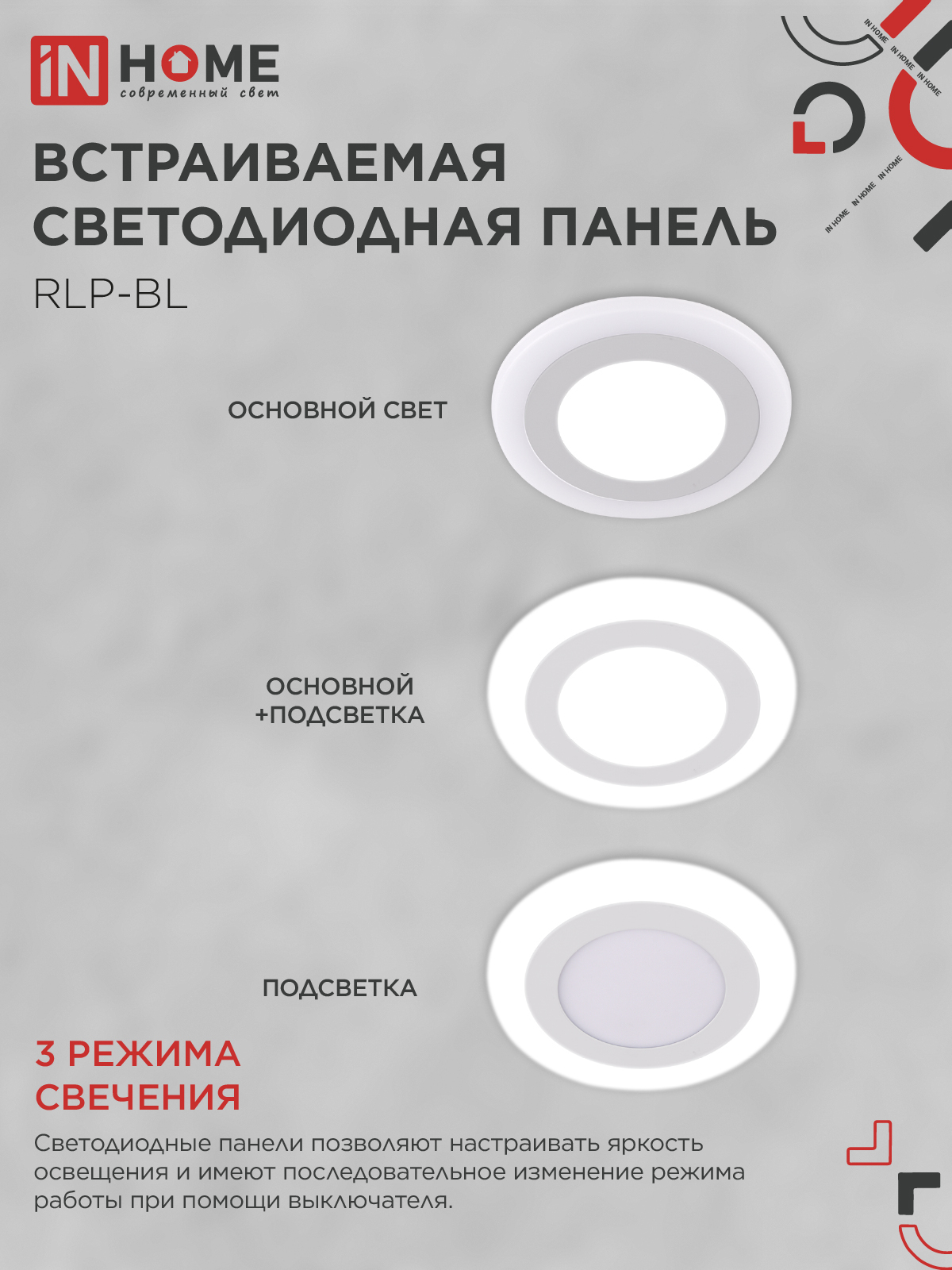 Панель светодиодная встраиваемая круглая RLP-BL 9Вт 230В 4000К 540Лм 145мм с подсветкой белая IP20 IN HOME в Уссурийске
