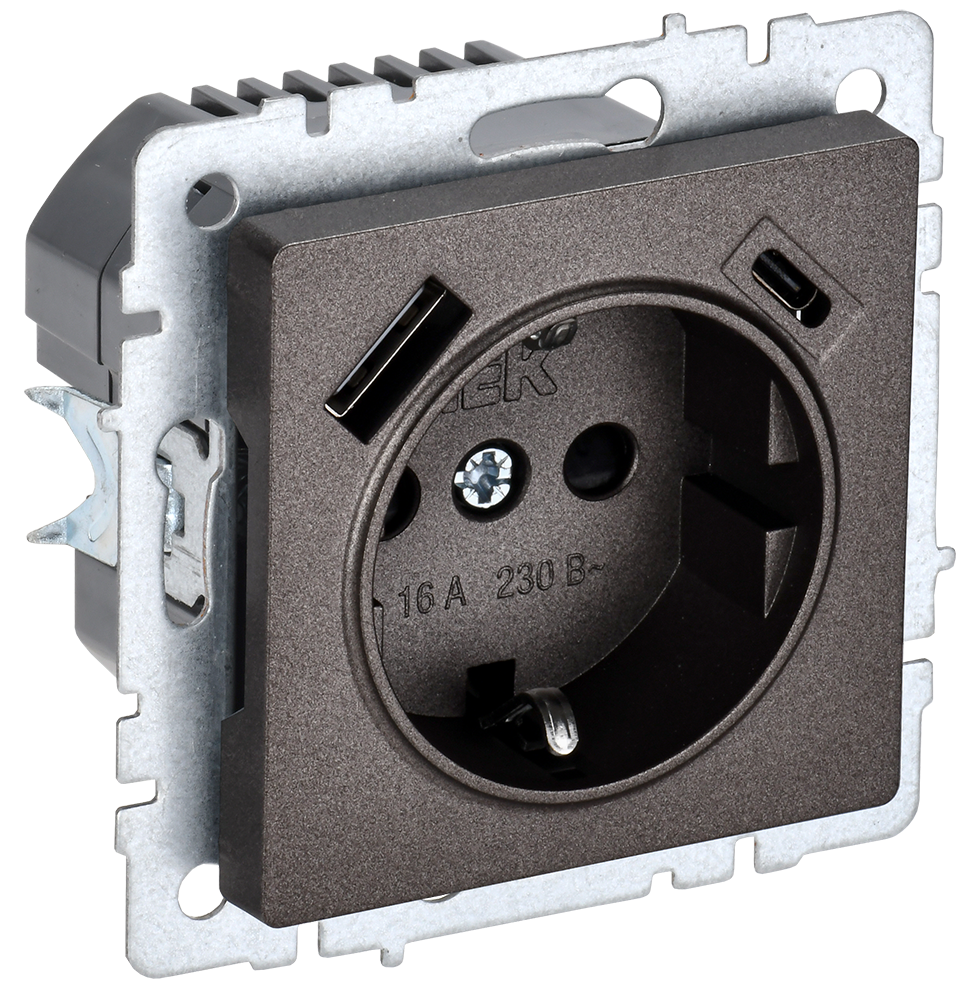 Розетка одинарная с з/к со шторками 16А с USB A+C 18Вт BRITE IEK бронза в Уссурийске