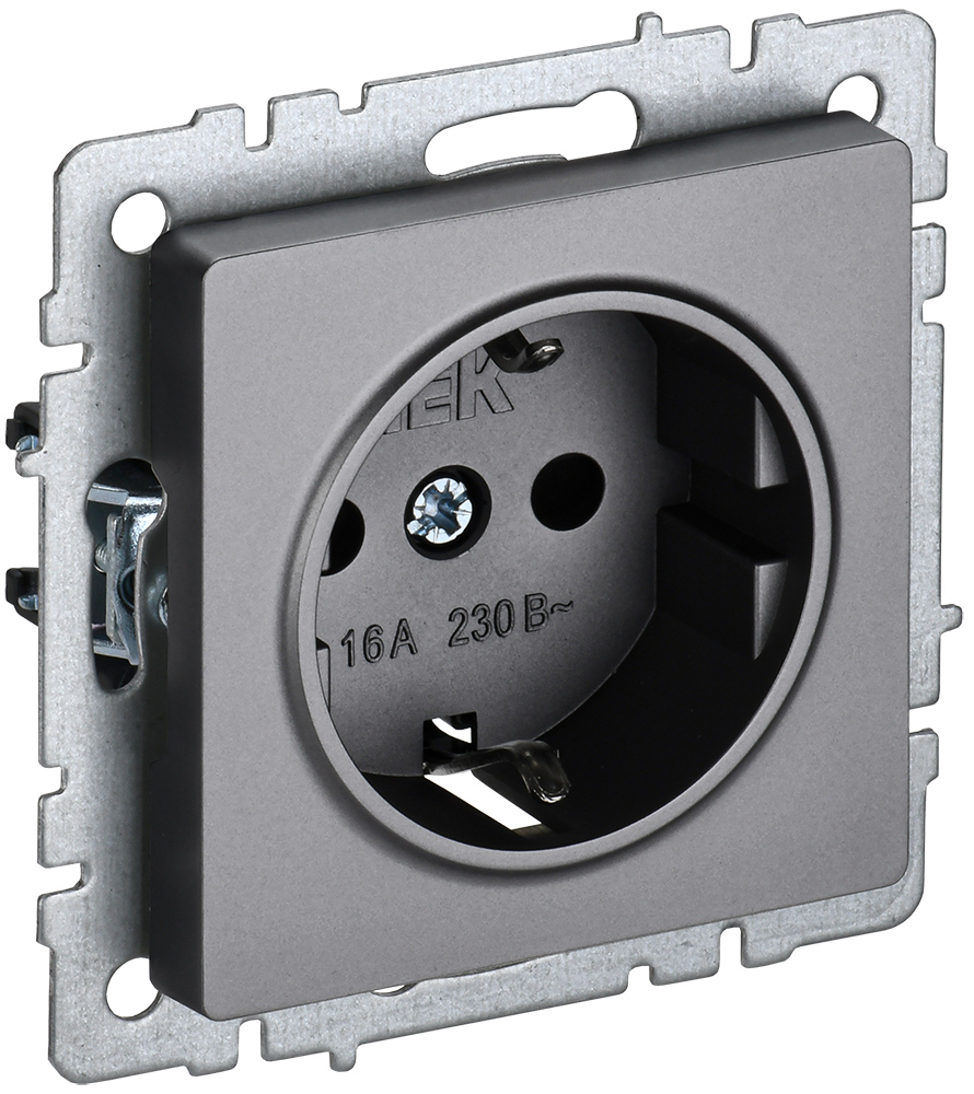 Розетка одинарная с з/к 16А BRITE IEK сталь в Уссурийске