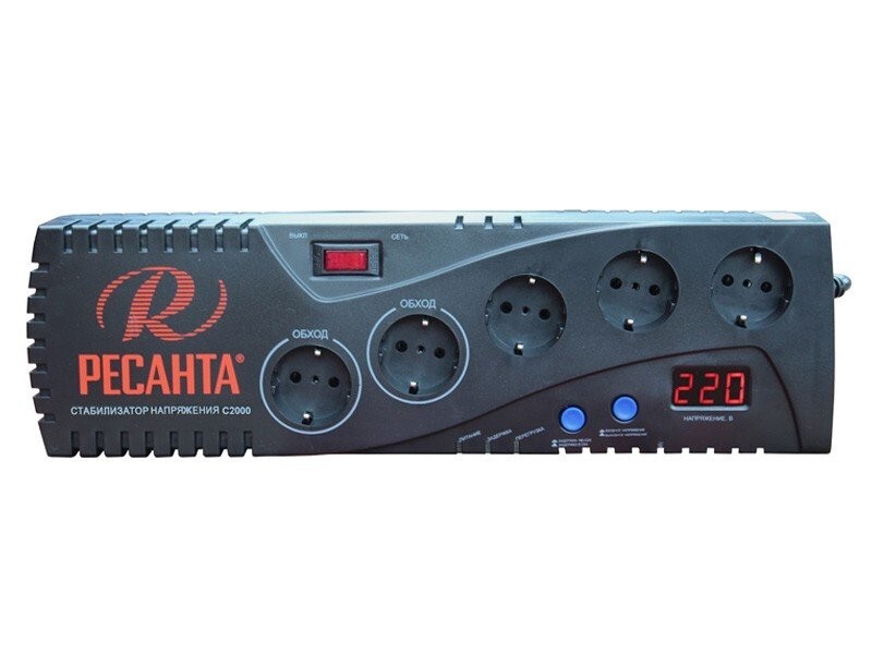 Стабилизатор С2000 Ресанта (сетевой фильтр, 5 розеток, 2 прямые, дисплей) в Уссурийске