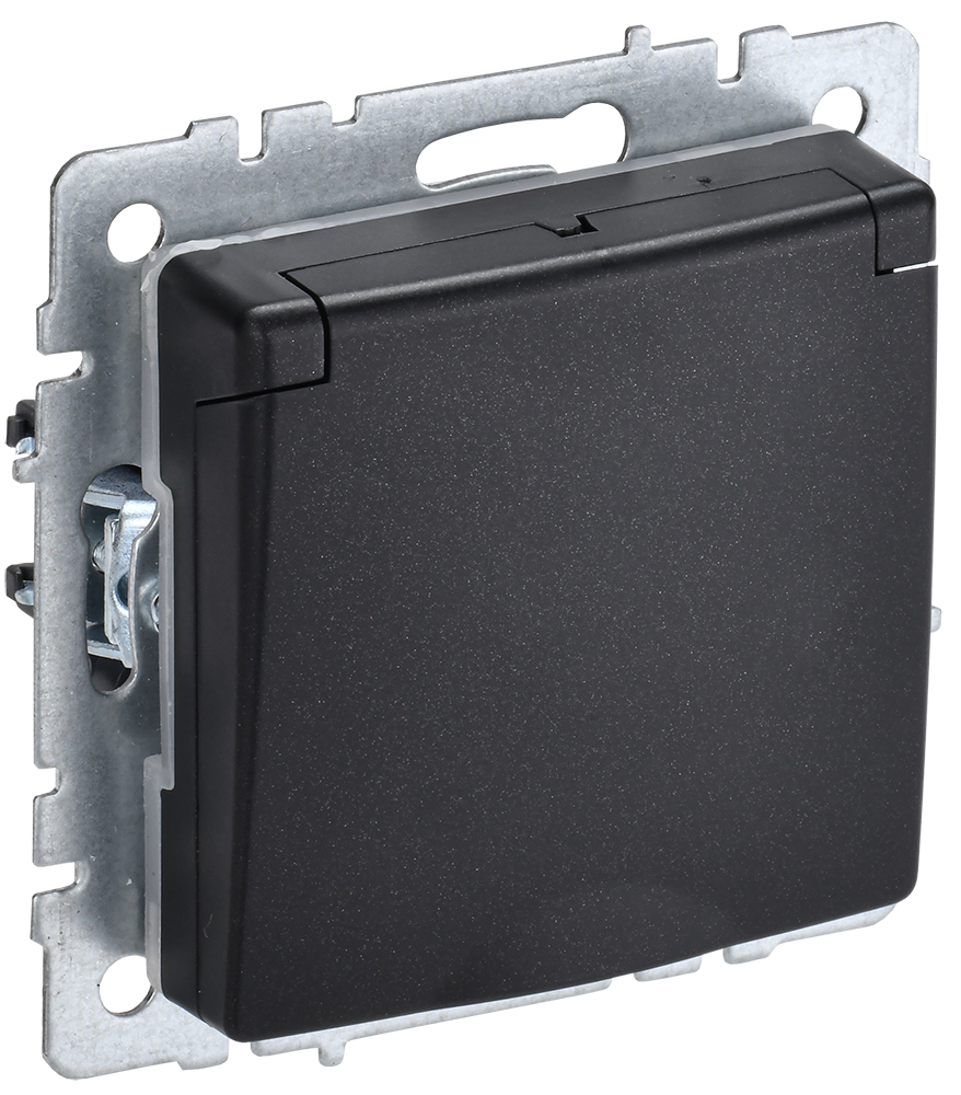 Розетка одинарная с з/к со шторками с крышкой 16А IP44 BRITE IEK черная в Уссурийске