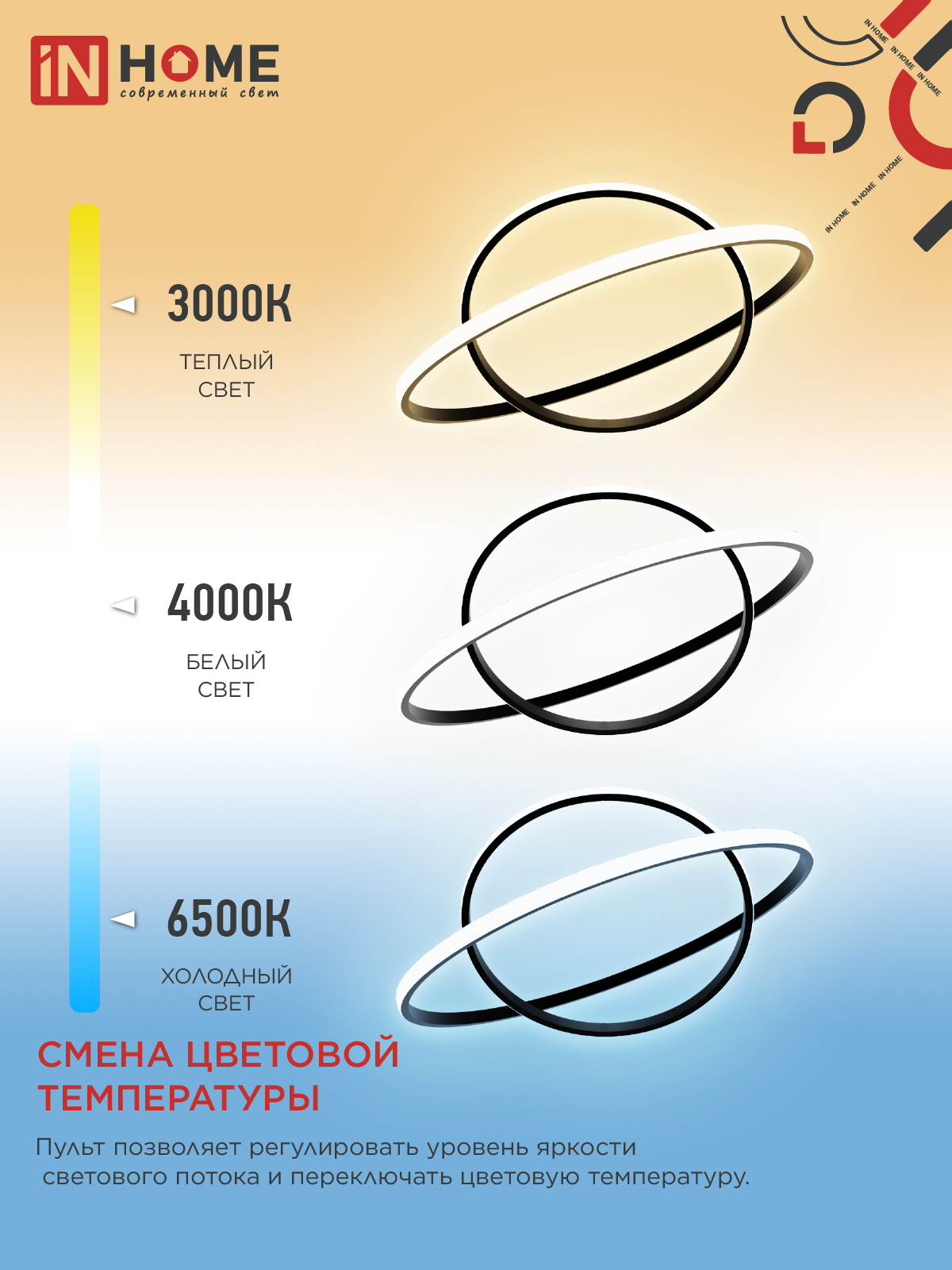 Светильник светодиодный ESTETIKA RING-95RC-2BL 95Вт 230В 3000-6500K 600/400 1.2м трос пульт ДУ черный IN HOME в Уссурийске