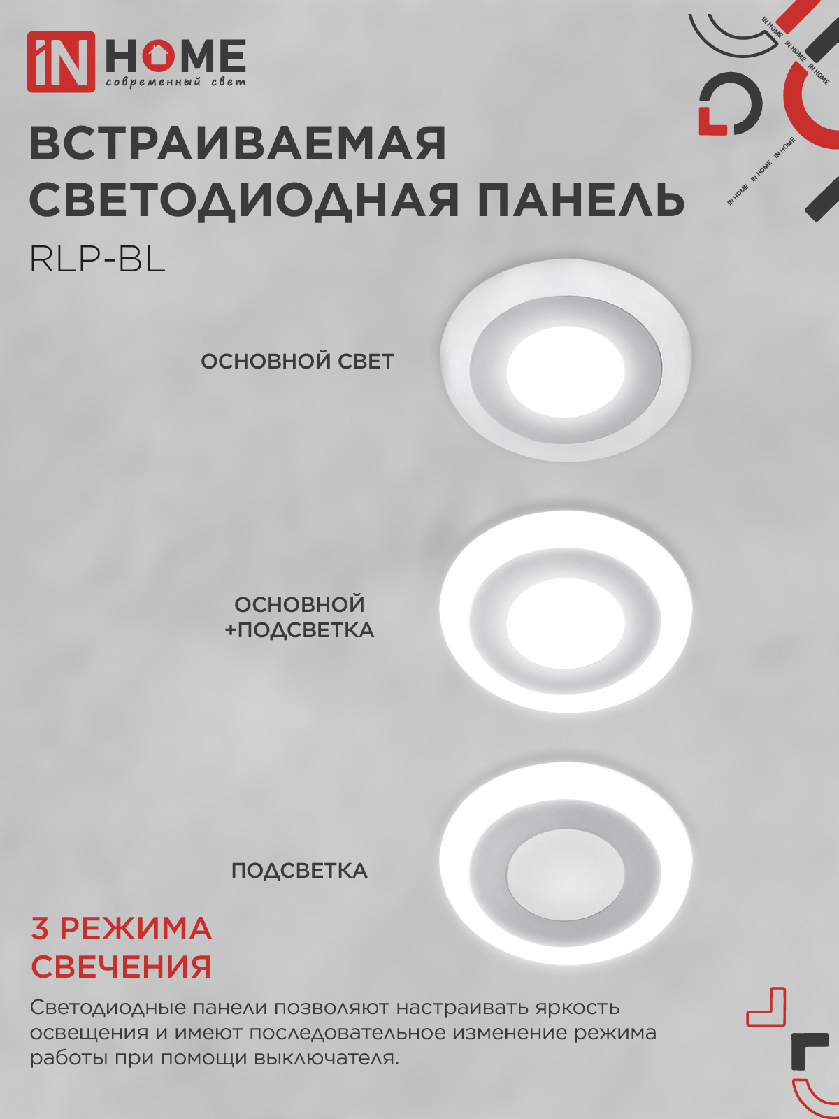 Панель светодиодная встраиваемая круглая RLP-BL 6Вт 230В 4000К 350Лм 105мм с подсветкой белая IP20 IN HOME в Уссурийске