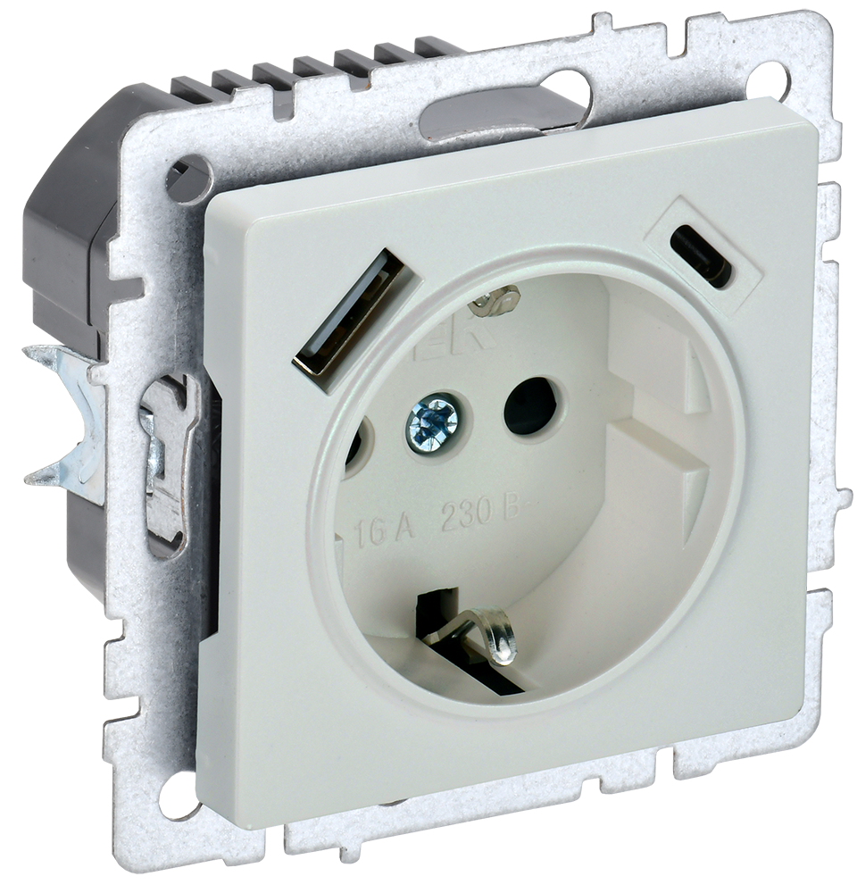 Розетка одинарная с з/к со шторками 16А с USB A+C 18Вт BRITE IEK жемчуг в Уссурийске