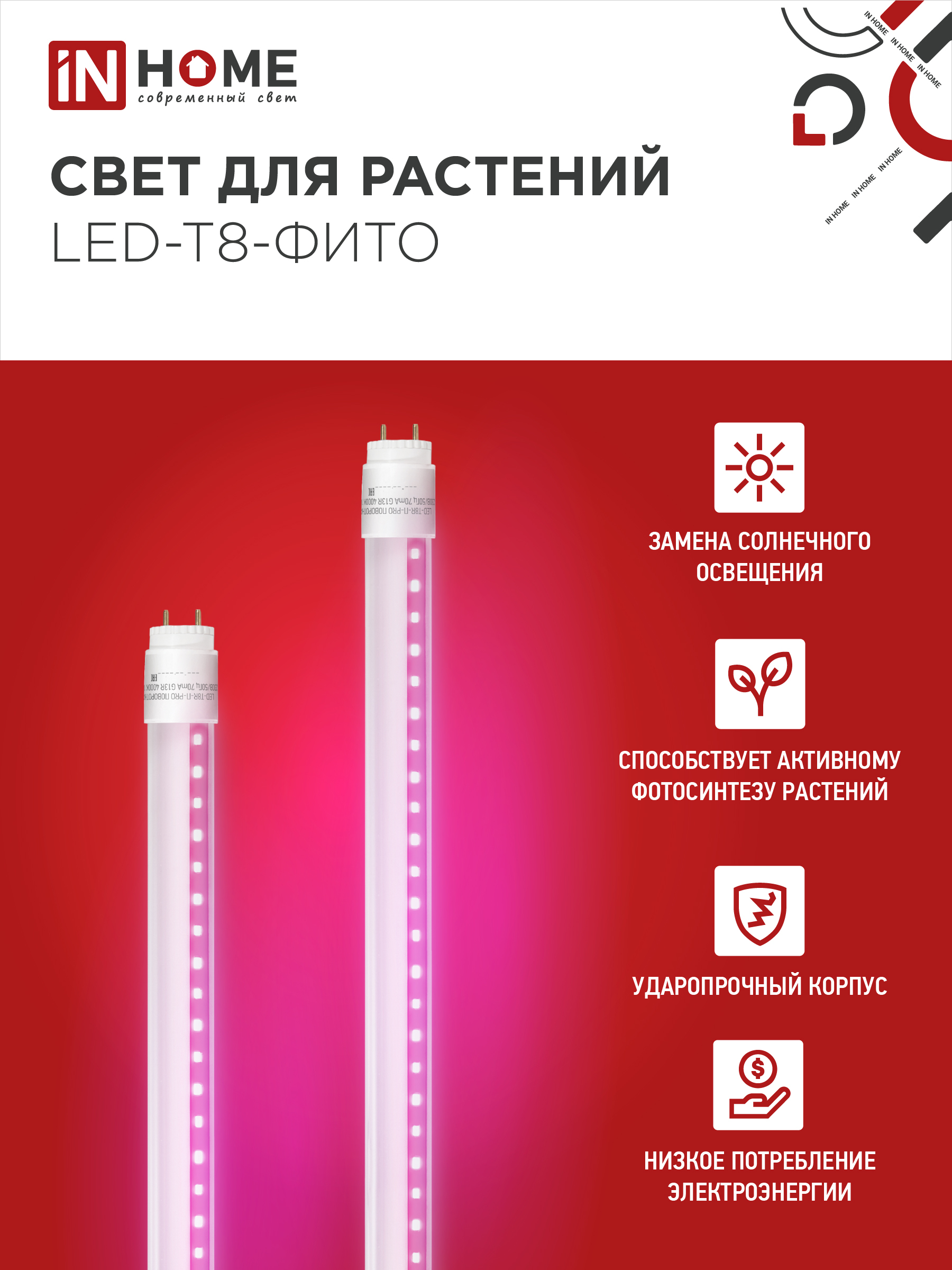 Лампа светодиодная LED-T8-ФИТО 10Вт 230В G13 600мм IN HOME в Уссурийске