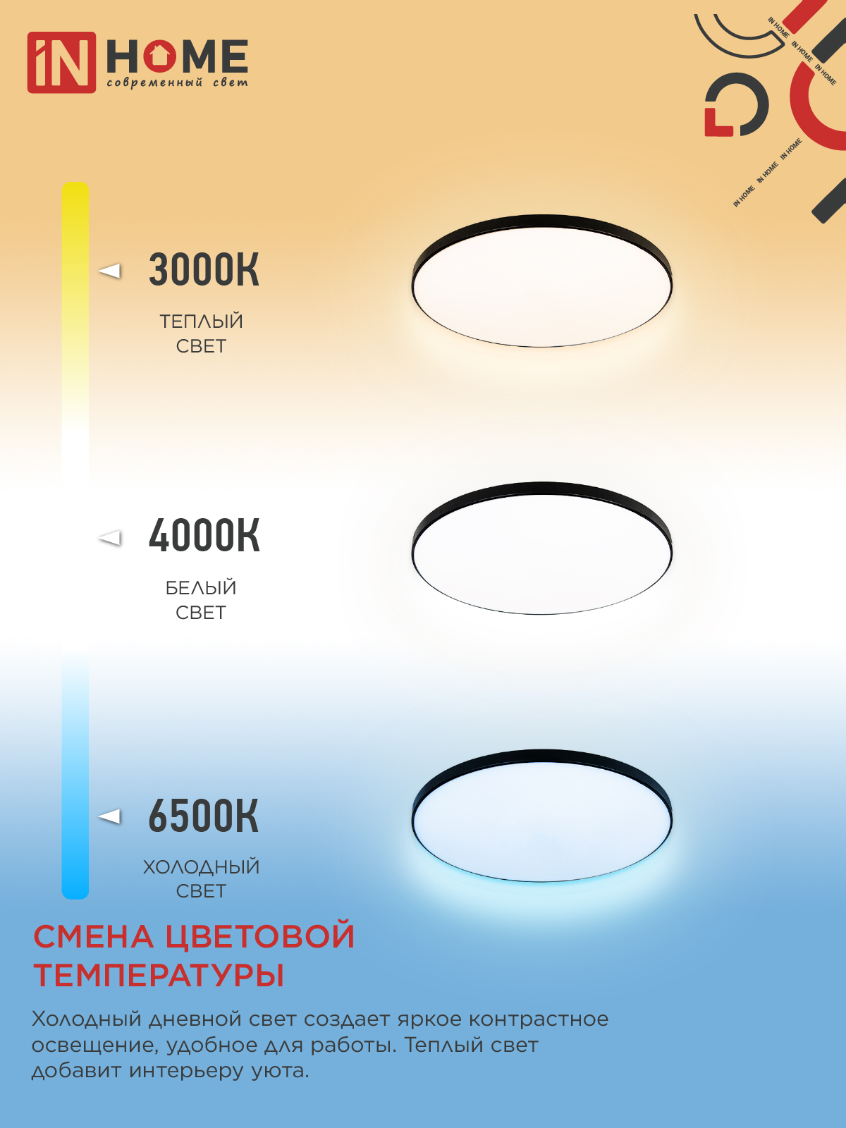 Светильник светодиодный NEO SIMPLE-95RC-BL 95Вт 230В 3000-6500K 7600Лм 460x67мм с пультом ДУ черный IN HOME в Уссурийске