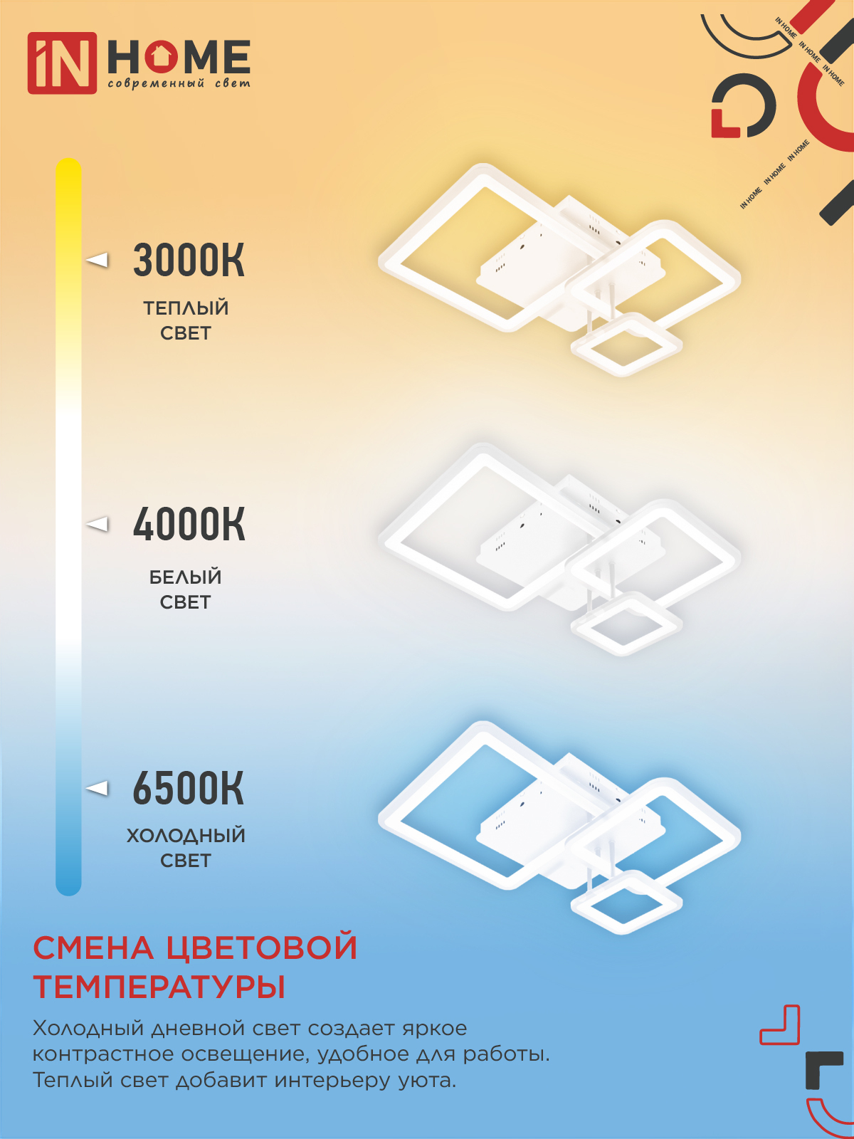 Светильник светодиодный ELEGANT ARISTO-W 60Вт 230В 3000-6500K 4700Лм 530х448х150мм пульт ДУ белый IN HOME в Уссурийске