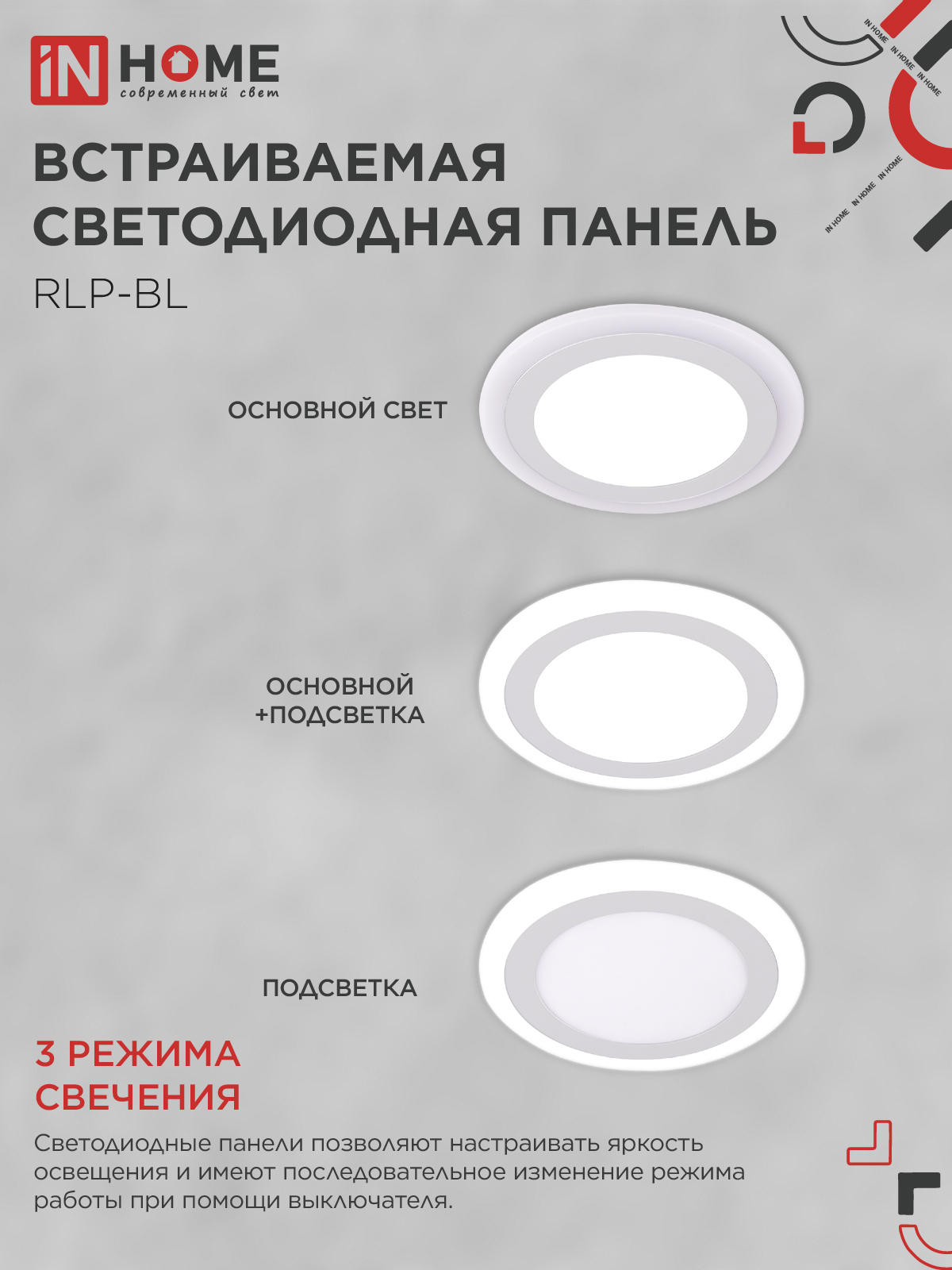 Панель светодиодная встраиваемая круглая RLP-BL 16Вт 230В 4000К 960Лм 195мм с подсветкой белая IP20 IN HOME в Уссурийске