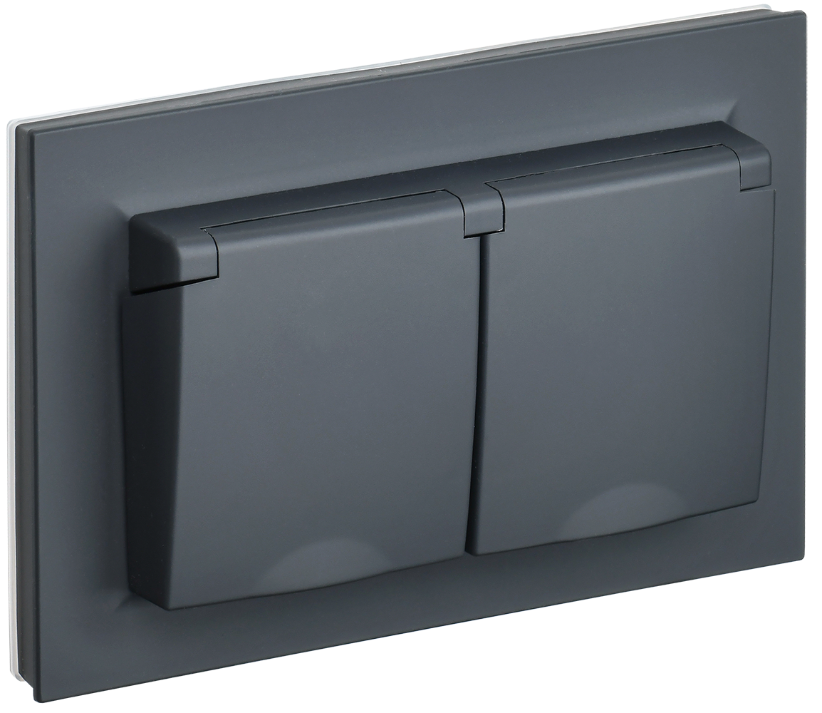 Розетка двойная с крышкой 16А IP44 BRITE IEK графит в сборе в Уссурийске