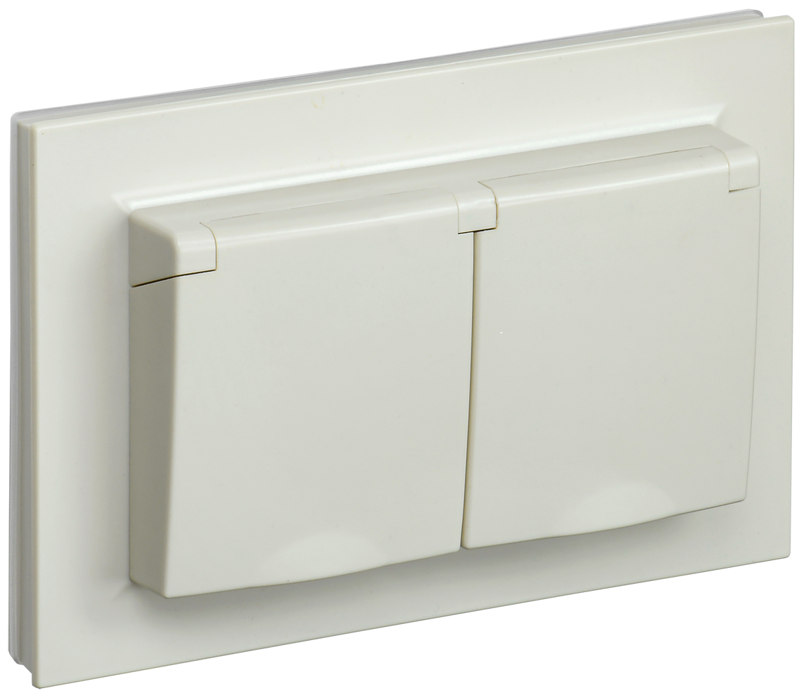 Розетка двойная с крышкой 16А IP44 BRITE IEK бежевая в сборе в Уссурийске