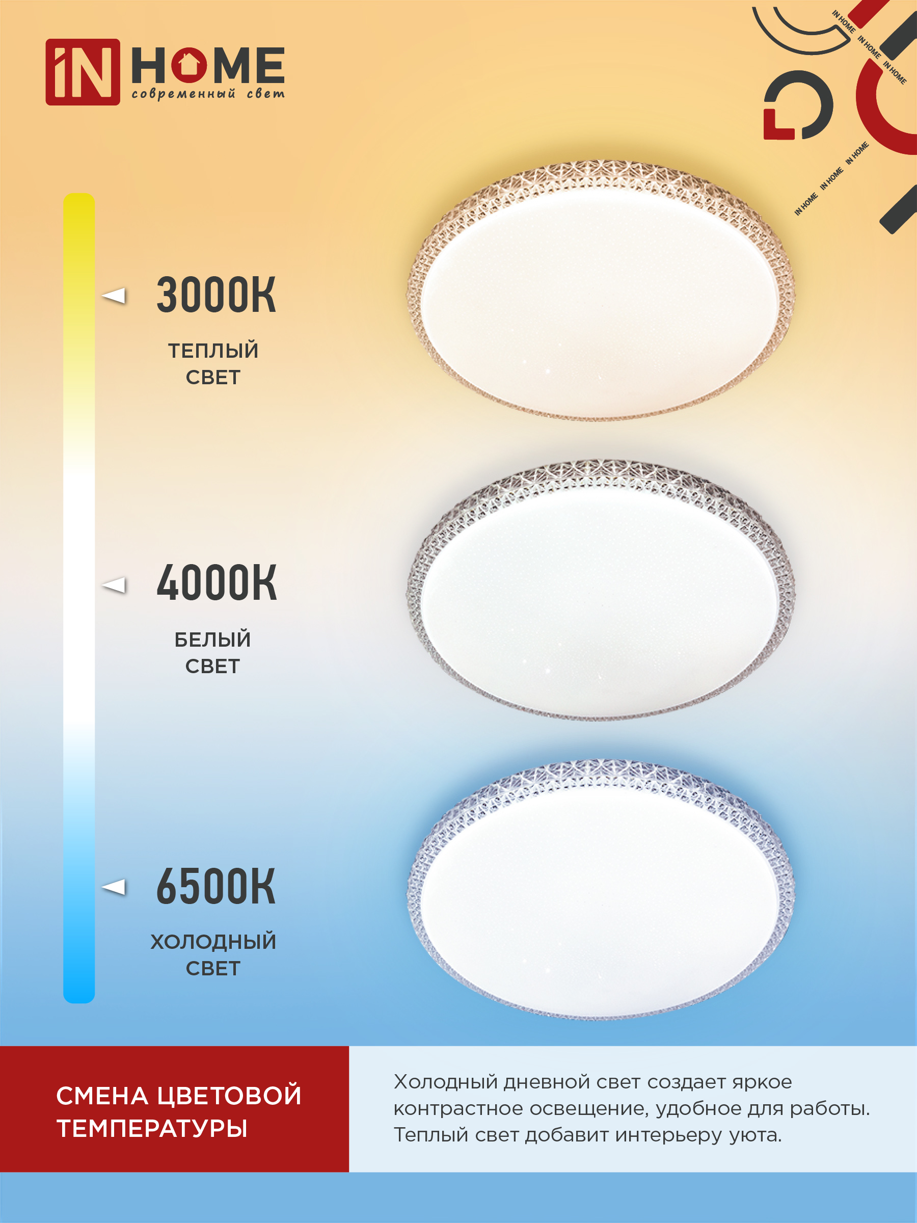Светильник светодиодный COMFORT MYSTERY 36Вт 230В 3000-6500K 2900Лм 400x70мм с пультом ДУ IN HOME в Уссурийске