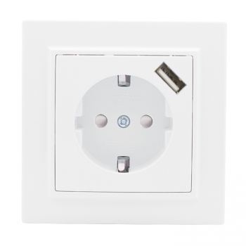 Розетка одинарная с USB со шторками с заземлением Минск EKF белая в Уссурийске