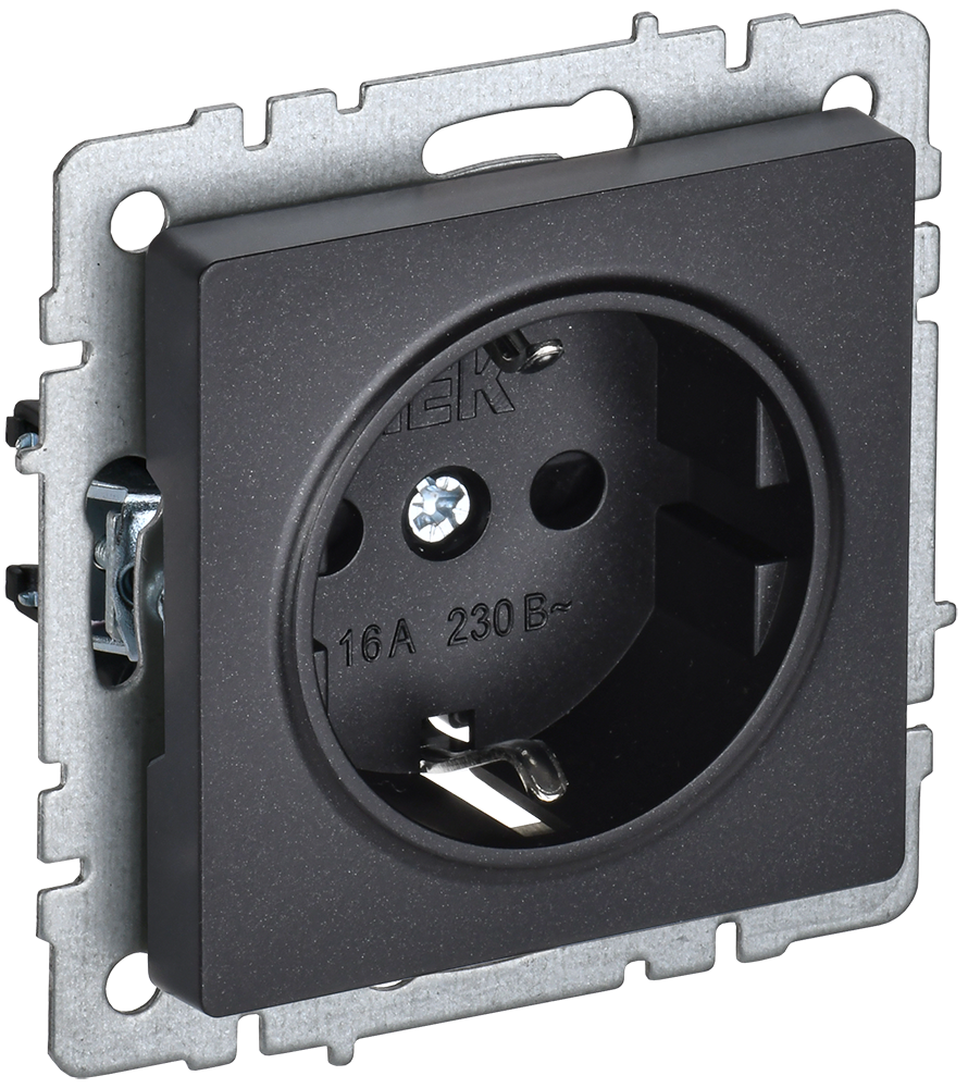 Розетка одинарная с з/к со шторками 16А BRITE IEK черная в Уссурийске