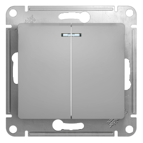 Выключатель двухклавишный Glossa SE с подсветкой алюминий в Уссурийске