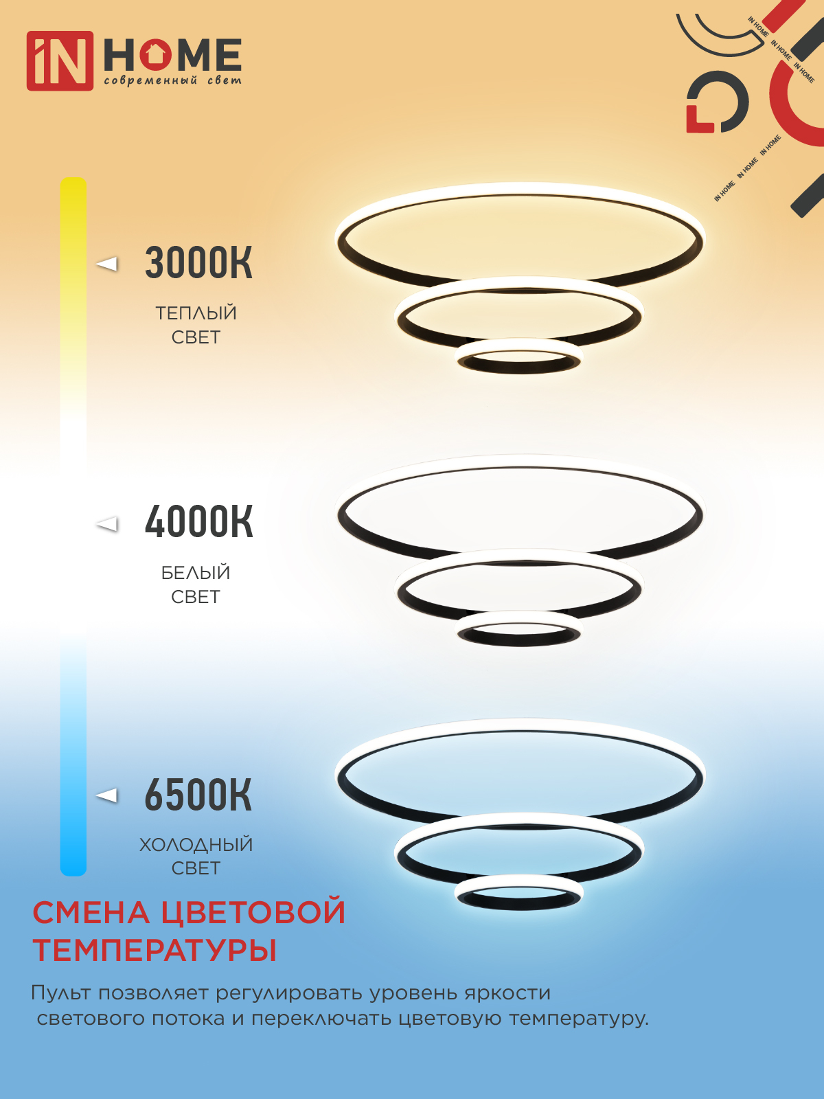 Светильник светодиодный ESTETIKA RING-140RC-3BL 140Вт 230В 3000-6500K 600/400/200 1.2м трос пульт ДУ черный IN HOME в Уссурийске