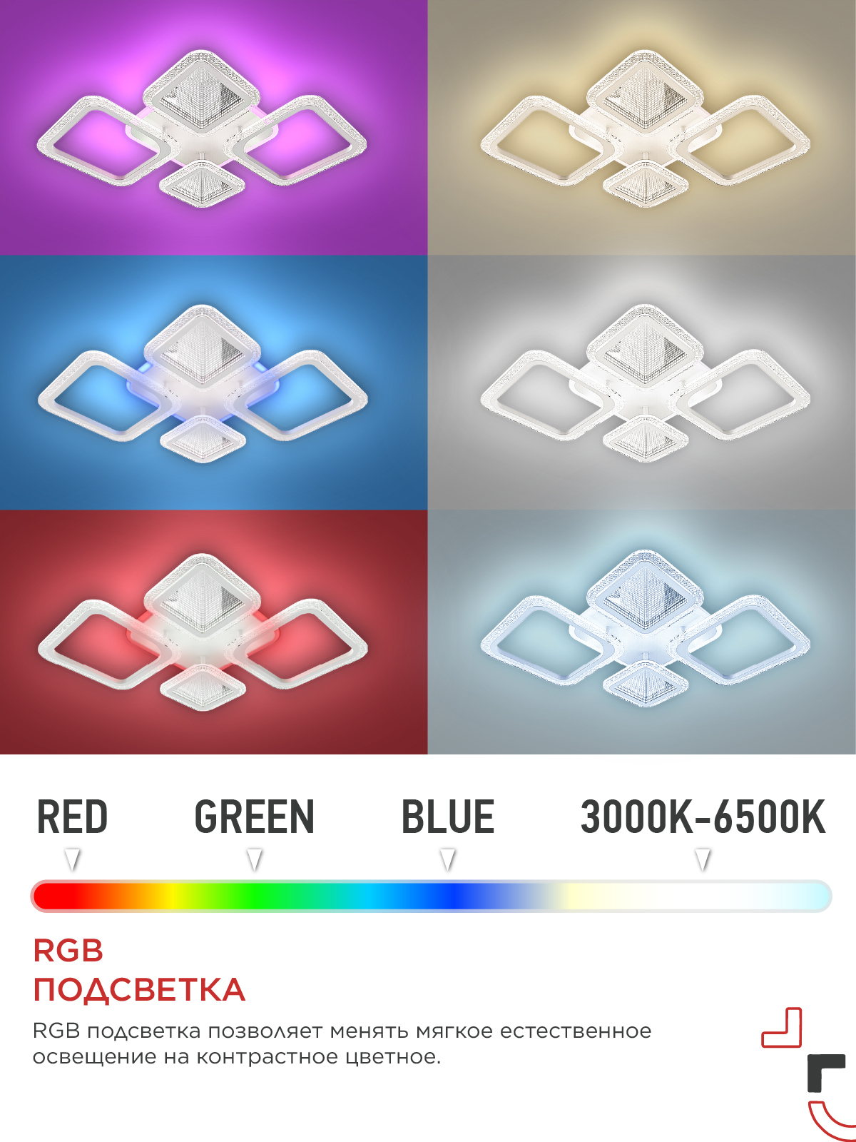 Светильник светодиодный ELEGANT SPACE-120RGB-WH-BG 120Вт 230В 3000-6500K 8400Лм 530х530х125мм пульт ДУ белый IN HOME в Уссурийске