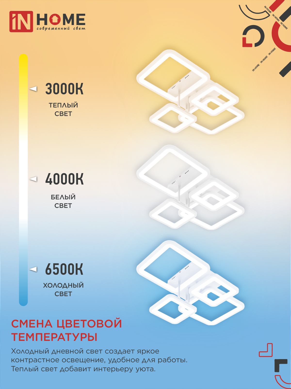 Светильник светодиодный ELEGANT ARISTO-W 90Вт 230В 3000-6500K 535х370х150мм пульт ДУ белый IN HOME в Уссурийске