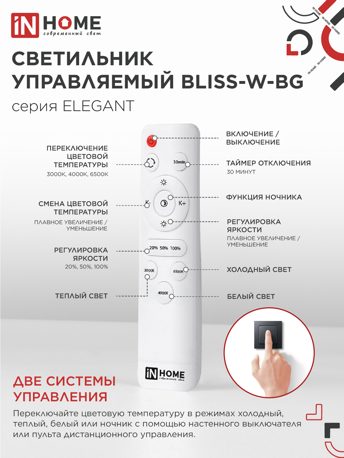 Светильник светодиодный ELEGANT BLISS-W-BG 120Вт 230В 3000-6500K 8400Лм 780х550х130мм пульт ДУ белый IN HOME в Уссурийске