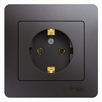 Розетка 1ая с заземлением Glossa графит в сборе в Уссурийске