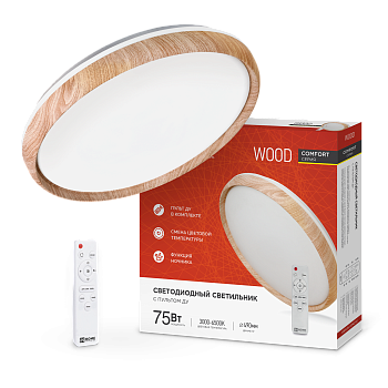 Светильник светодиодный COMFORT WOOD 75Вт 230В 3000-6500K 6000Лм 490x115мм с пультом ДУ IN HOME в Уссурийске