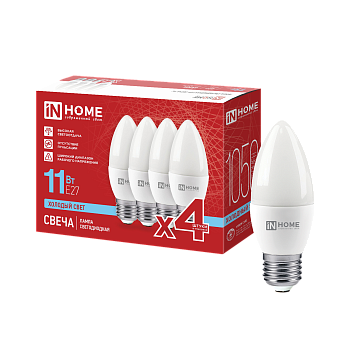 Лампа светодиодная LED-СВЕЧА-VC 4PACK 11Вт 230В Е27 6500К 1050Лм (4шт./упак) IN HOME в Уссурийске