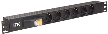 ITK PDU 6 розеток немецкий стандарт с автоматом 10А 1U вход С14 без кабеля черный в Уссурийске