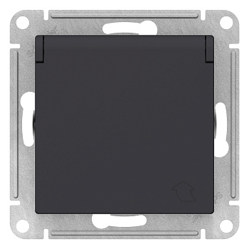 Розетка одинарная AtlasDesign SE с заземлением со шторками с крышкой карбон в Уссурийске