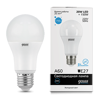 Лампа светодиодная LED-A60 20Вт E27 6500K 1750Лм Elementary GAUSS в Уссурийске