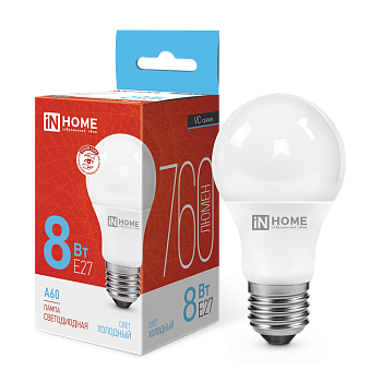Лампа светодиодная LED-A60-VC 8Вт 230В Е27 6500К 760Лм IN HOME в Уссурийске