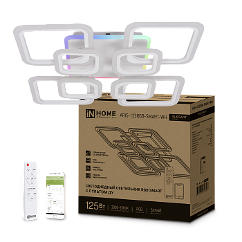 Светильник светодиодный ELEGANT ARIS-125RGB-SMART-WH 125Вт 230В 3000-6500K 8800Лм 585х585х115мм пульт ДУ белый IN HOME в Уссурийске