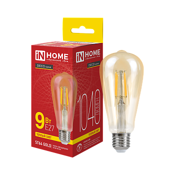 Лампа светодиодная LED-ST64-deco gold 9Вт 230В Е27 3000К 1040Лм золотистая IN HOME в Уссурийске
