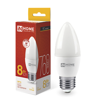 Лампа светодиодная LED-СВЕЧА-VC 8Вт 230В Е27 3000К 760Лм IN HOME в Уссурийске