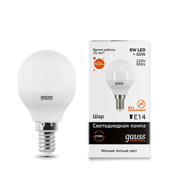 Лампа светодиодная LED-ШАР 6Вт E14 3000K 420Лм Elementary GAUSS в Уссурийске