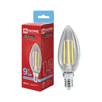 Лампа светодиодная LED-СВЕЧА-deco 9Вт 230В Е14 6500К 1040Лм прозрачная IN HOME в Уссурийске