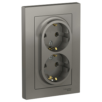 Розетка двойная AtlasDesign SE с заземлением сталь в сборе в Уссурийске