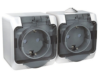 Розетка двойная ЭТЮД SE накладная со шторками c крышкой полугерметичная с з/к белая в Уссурийске