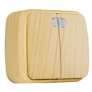 Выключатель 2-клавишный ОП Минск 10А с индикатором светлое дерево EKF в Уссурийске